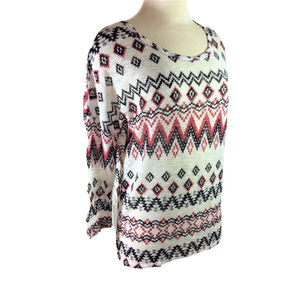 Charming Charlie Geometric Print Long Sleeve Lightweight Knit Sweater Sz S